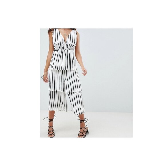 ASOS Design Stripe Tiered Leg Jumpsuit Size US 8 NWT - Picture 1 of 4